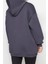 Büyük Beden Relaxed Kapüşonlu Düşük Kol Regular Slogan Detaylı Içi Polar Kalın Örme Sweatshirt 4