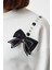 Tarz Regular Bisiklet Yaka Standart Kol Standart Fiyonk ve Taş Baskılı Crop Örme Sweatshirt 2