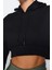 Tarz Regular Kapüşonlu Düşük Kol Crop Pamuklu Crop Içi Polarlı Örme Spor Sweatshirt 2