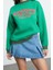 Tarz Bol Dik Yaka Düşük Kol Uzun Slogan Baskılı Geniş Kalıp Kalın Içi Polarlı Örme Sweatshirt 1