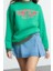 Tarz Bol Dik Yaka Düşük Kol Uzun Slogan Baskılı Geniş Kalıp Kalın Içi Polarlı Örme Sweatshirt 2