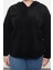 Büyük Beden Tarz Oversize Kapüşonlu Düşük Kol Regular Düşük Kol Örme Sweatshirt 3