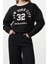 Oversize Bisiklet Yaka Düşük Kol Crop Slogan Geniş Kalıp Kalın Içi Polarlı Örme Sweatshirt 2