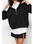 Oversize Dik Yaka Standart Geniş Kalıp Yarım Fermuarlı Kalın Polarlı Örme Sweatshirt 1