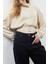 Oversize Dik Yaka Düşük Kol Crop Rahat Kalıp Yumuşak Tuşeli Crop Etiket Örme Sweatshirt 2