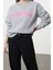 Oversize Bisiklet Yaka Düşük Kol Uzun Kalın Polarlı Rahat Kesim Slogan Nakışlı Örme Sweatshirt 2