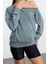 Bol Asimetrik Yaka Düşük Kol Uzun Yıkamalı Geniş Kalıp Asimetrik Yaka Kalın Örme Sweatshirt 1