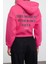 Oversize Kapüşonlu Düşük Kol Crop Slogan Baskılı Geniş Kalıp Kalın Polarlı Örme Sweatshirt 4