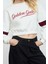Relaxed Bisiklet Yaka Düşük Kol Crop Kalın Polarlı Rahat Kesim Slogan Nakışlı Örme Sweatshirt 1