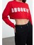 Bisiklet Yaka Düşük Kol Super Crop Aplike Nakışlı Super Crop Kalın Örme Sweatshirt 1