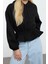Oversize Kapüşonlu Balon Kol Regular Geniş Büzgü Detaylı Kalın Içi Polarlı Örme Sweatshirt 1