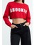 Bisiklet Yaka Düşük Kol Super Crop Aplike Nakışlı Super Crop Kalın Örme Sweatshirt 2