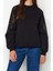 Bisiklet Yaka Düşük Kol File Detaylı Kalın Içi Polarlı Normal Kalıp Örme Sweatshirt 1