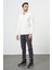Beyaz Örme Hakim Yaka Pamuklu Casual Slim Fit Dar Kesim Sweatshirt 1013245151 3