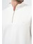 Beyaz Örme Hakim Yaka Pamuklu Casual Slim Fit Dar Kesim Sweatshirt 1013245151 5