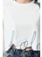 Relaxed Bisiklet Yaka Düşük Kol Crop Denim Garni ve Nakış Crop Kısa Relaxed Örme Sweatshirt 3