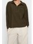 Polo Yaka Standart Kol Haki Kontrast Kumaş Cepli Polo Yaka Normal Kalıp Örme Sweatshirt 1