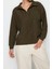 Polo Yaka Standart Kol Haki Kontrast Kumaş Cepli Polo Yaka Normal Kalıp Örme Sweatshirt 2