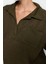 Polo Yaka Standart Kol Haki Kontrast Kumaş Cepli Polo Yaka Normal Kalıp Örme Sweatshirt 3