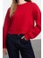 Bisiklet Yaka Düşük Kol Crop Kalın Polarlı Geniş Kalıp Crop Basic Örme Sweatshirt 1