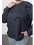 Büyük Beden Oversize Bisiklet Yaka Standart Kol Gri Kurdele Detaylı Tarzl Örme Sweatshirt 1