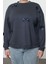 Büyük Beden Oversize Bisiklet Yaka Standart Kol Gri Kurdele Detaylı Tarzl Örme Sweatshirt 3