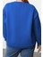 Büyük Beden Oversize Bisiklet Yaka Mavi Rahat Kesim Basic Kalın Polarlı Örme Sweatshirt 5