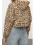 Tarz Crop Fermuarlı Yaka Düşük Kol Crop Animal Leopar Desenli Crop Örme Sweatshirt 4