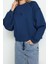 Tarz Regular Bisiklet Yaka Düşük Kol Crop Fit Nakışlı Kalın Içi Polarlı Örme Sweatshirt 1