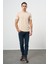 Bej Kısa Kol Düz Bez Ayağı Bisiklet Yaka Casual Slim Fit Tişört 1011240185 2
