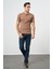 Sütlü Kahverengi Kısa Kol Kendinden Desenli Jakarlı Polo Yaka Casual Comfort Fit Tişört 1011240189 2