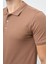 Sütlü Kahverengi Kısa Kol Kendinden Desenli Jakarlı Polo Yaka Casual Comfort Fit Tişört 1011240189 4