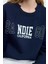 Relaxed Bisiklet Yaka Düşük Kol Uzun Slogan Baskılı Geniş Kalıp Etek Ucu Örme Sweatshirt 1