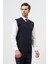 Koyu Lacivert Düz Örme V Yaka Classic Comfort Fit Triko 1012245003 1