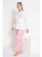 Kadın Ekru Renkli Çizgili Uzun Kollu Pijama Takımı B-44 1