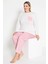 Kadın Ekru Renkli Çizgili Uzun Kollu Pijama Takımı B-44 3