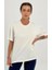 Kadın Ekru Baskısız Basıc Pamuklu Oversize T-Shirt 5
