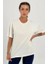 Kadın Ekru Baskısız Basıc Pamuklu Oversize T-Shirt 3