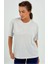 Kadın Açık Gri Baskısız Basic Pamuklu Oversize T-Shirt 3