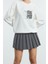 Kadın Regular Dik Yaka Düşük Kol Uzun Geniş Kalıp Varak Baskılı Kalın Içi Polarlı Örme Sweatshirt 2