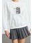 Kadın Regular Dik Yaka Düşük Kol Uzun Geniş Kalıp Varak Baskılı Kalın Içi Polarlı Örme Sweatshirt 3
