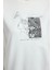 Kadın Regular Dik Yaka Düşük Kol Uzun Geniş Kalıp Varak Baskılı Kalın Içi Polarlı Örme Sweatshirt 4