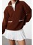 Kadın Regular Fermuarlı Yaka Düşük Kol Standart Peluş Geniş Kalıp Fermuarlı Yaka Örme Sweatshirt 2