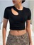 Bisiklet Yaka Asimetrik Stil Siyah Renk Fitilli Kısa Kollu Slim Fit Crop Top Bluz 1