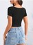 Geniş U Yaka Siyah Renk Fitilli Kısa Kollu Slim Fit Crop Top Bluz 2