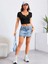 Geniş U Yaka Siyah Renk Fitilli Kısa Kollu Slim Fit Crop Top Bluz 5