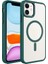 Apple iPhone 11 Kapak Mag Safe Özellikli Metal Kamera Korumalı Arkası Şeffaf Silikon Kılıf - Yeşil 1