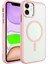 Apple iPhone 11 Kapak Mag Safe Özellikli Metal Kamera Korumalı Arkası Şeffaf Silikon Kılıf - Pembe 1