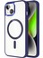 Apple iPhone 14 Kapak Mag Safe Özellikli Metal Kamera Korumalı Arkası Şeffaf Silikon Kılıf - Lacivert 1