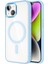 Apple iPhone 13 Kapak Mag Safe Özellikli Metal Kamera Korumalı Arkası Şeffaf Silikon Kılıf - Mavi 1